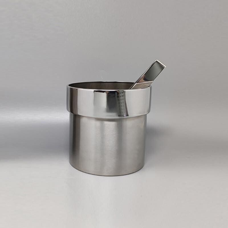 Vintage 24k gold and stainless steel cocktail shaker with ice bucket by Piazza, Italy 1970