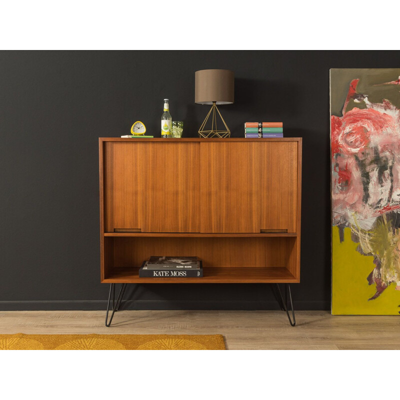 Vintage walnut chest of drawers with two sliding doors, Germany 1960s