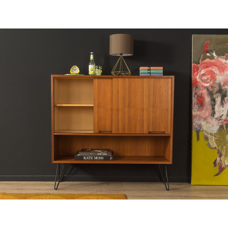 Vintage walnut chest of drawers with two sliding doors, Germany 1960s