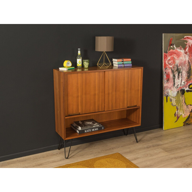 Vintage walnut chest of drawers with two sliding doors, Germany 1960s