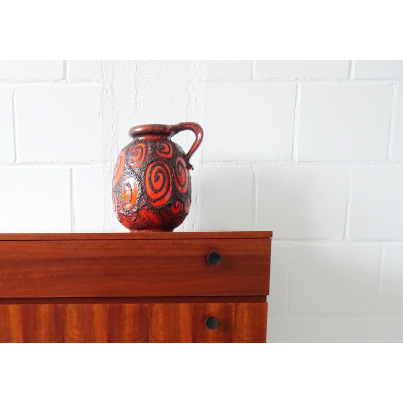 Vintage red ceramic vase with black fat lava glaze by Scheurich