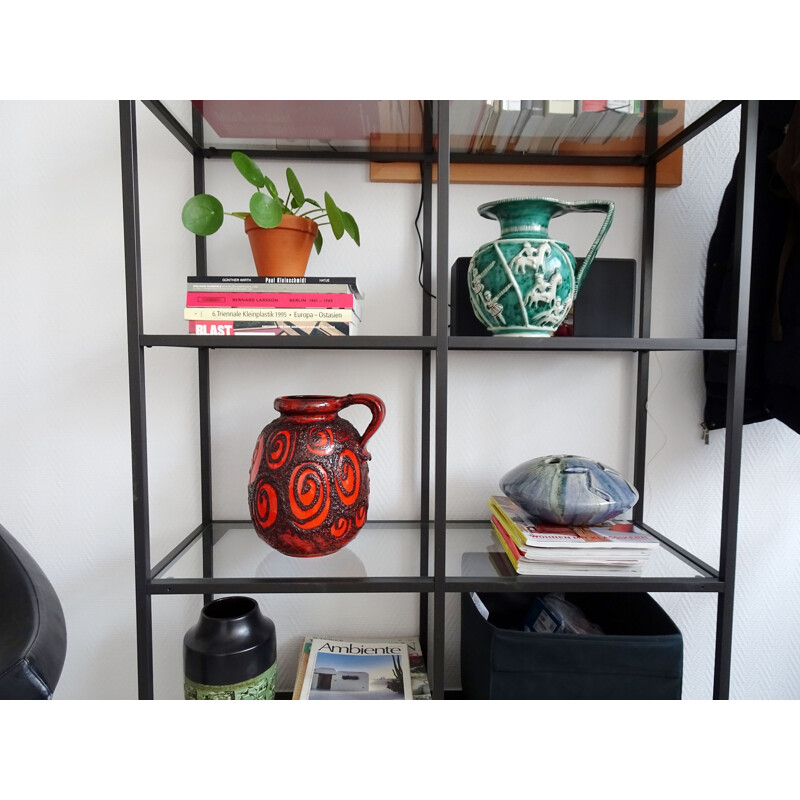 Vintage red ceramic vase with black fat lava glaze by Scheurich