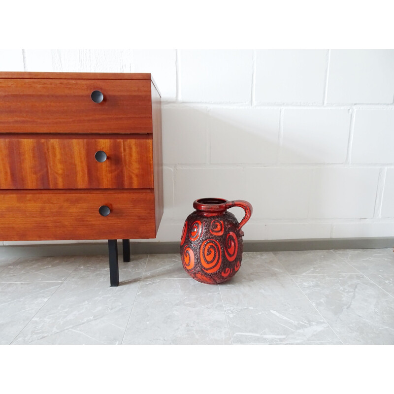 Vintage red ceramic vase with black fat lava glaze by Scheurich