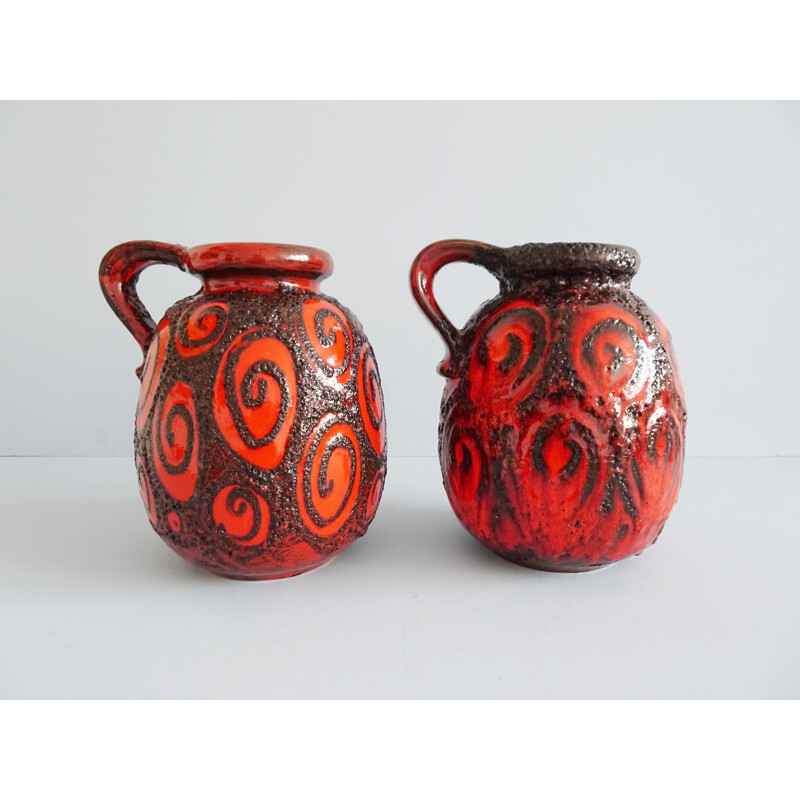 Vintage red ceramic vase with black fat lava glaze by Scheurich
