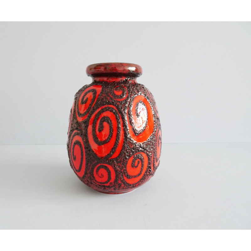 Vintage red ceramic vase with black fat lava glaze by Scheurich