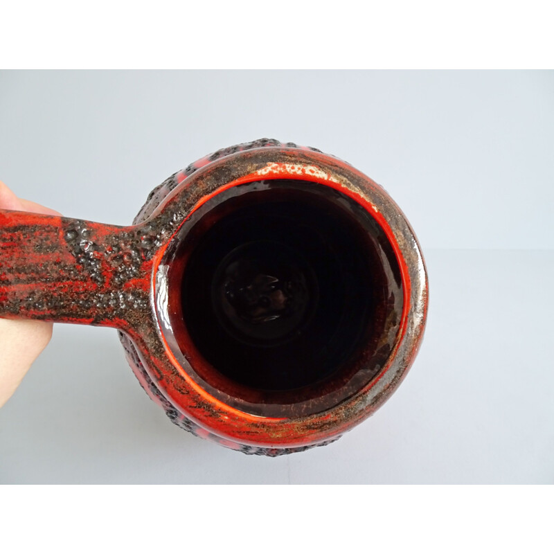 Vintage red ceramic vase with black fat lava glaze by Scheurich
