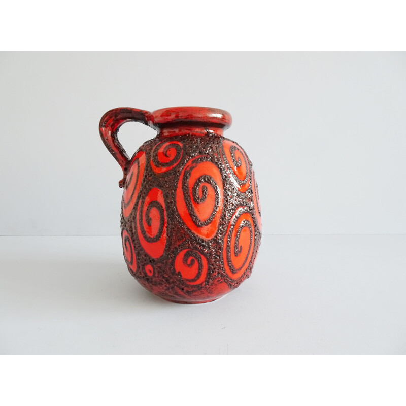 Vintage red ceramic vase with black fat lava glaze by Scheurich