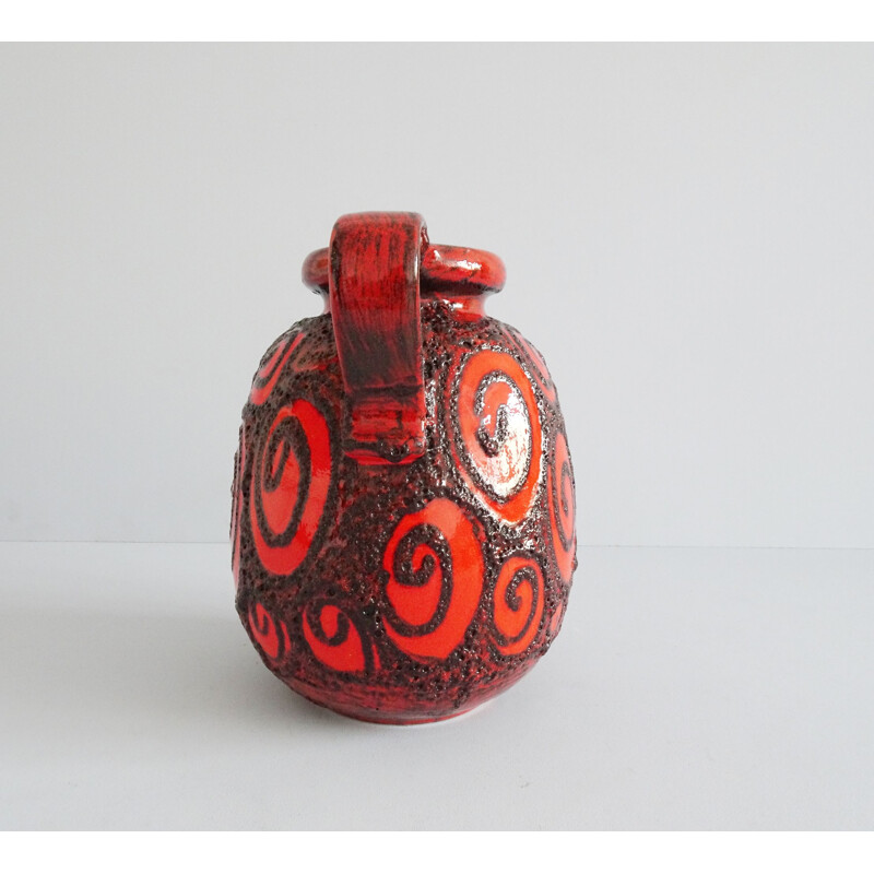 Vintage red ceramic vase with black fat lava glaze by Scheurich