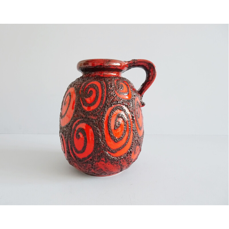 Vintage red ceramic vase with black fat lava glaze by Scheurich