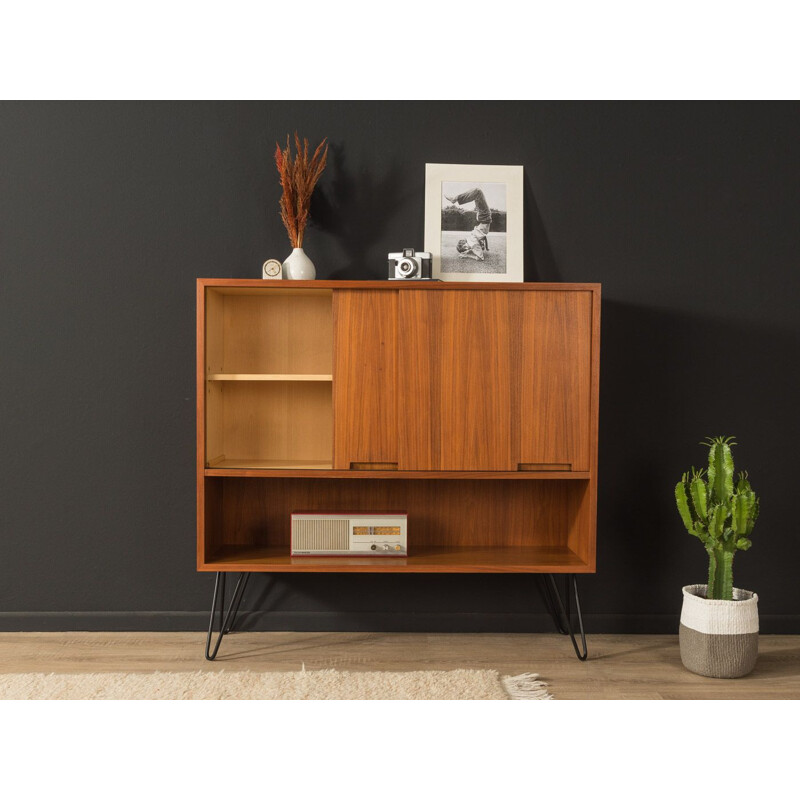 Vintage walnut chest of drawers with two sliding doors, Germany 1960s