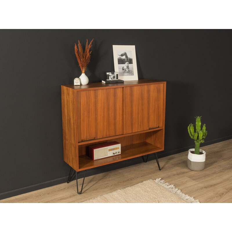 Vintage walnut chest of drawers with two sliding doors, Germany 1960s