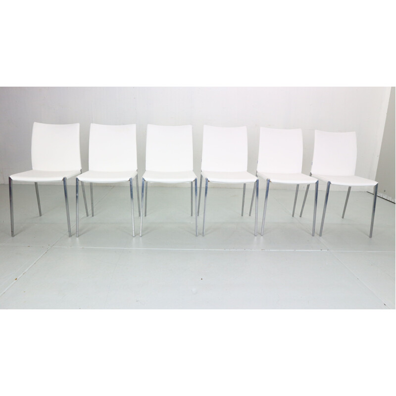 Set of 6 vintage white dinning chairs by Roberto Barbieri for Zanotta, 1999