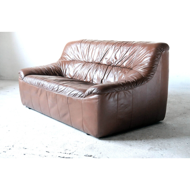 Vintage Italian leather sofa 2 seat, 1970s