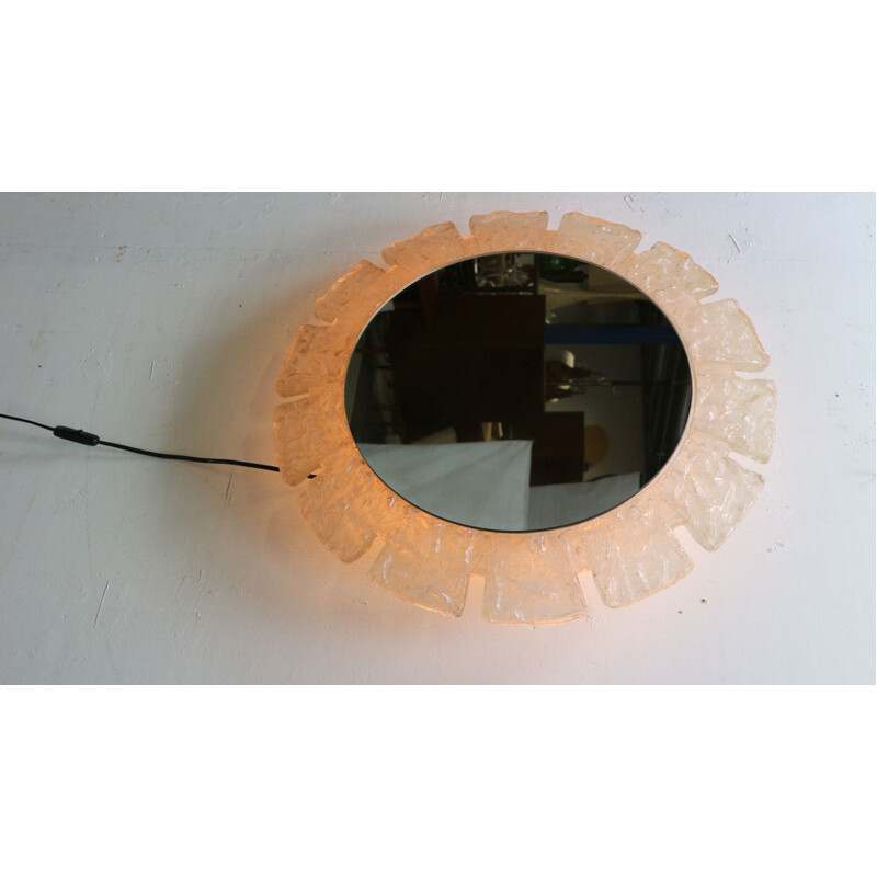 Vintage round acrylic light mirror with lighting by Egon Hillebrand, Germany 1970