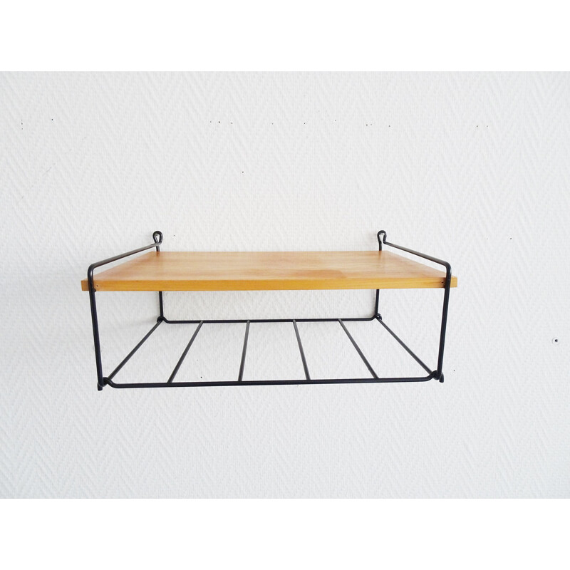 Vintage wall shelf made of teak and metal, 1960s