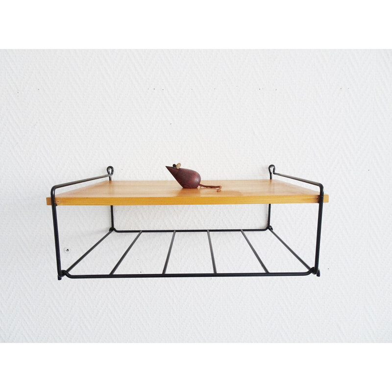 Vintage wall shelf made of teak and metal, 1960s