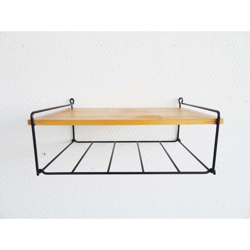 Vintage wall shelf made of teak and metal, 1960s