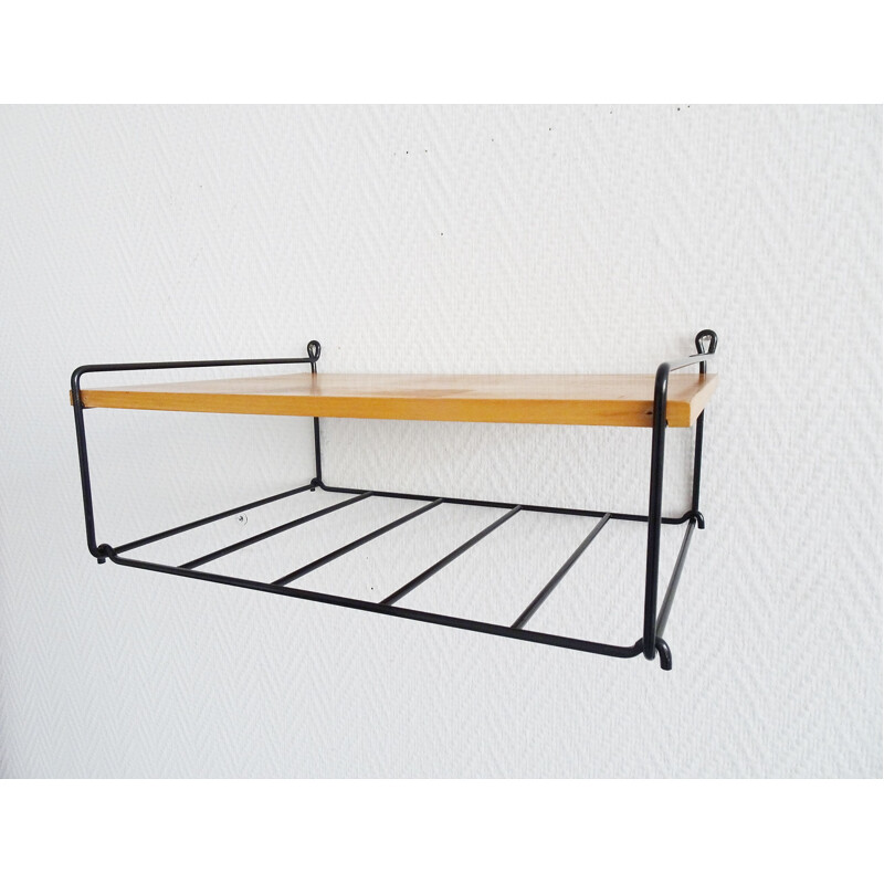 Vintage wall shelf made of teak and metal, 1960s