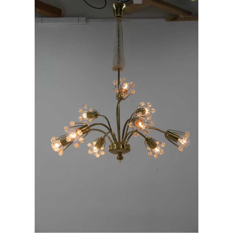 Vintage chandelier with 9 flames in lacquered brass by Emil Stejnar for Austria, 1950