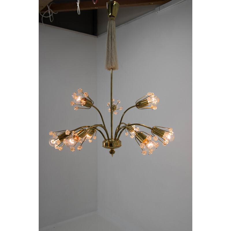 Vintage chandelier with 9 flames in lacquered brass by Emil Stejnar for Austria, 1950