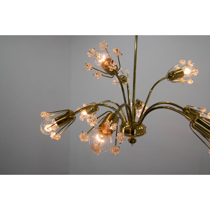 Vintage chandelier with 9 flames in lacquered brass by Emil Stejnar for Austria, 1950