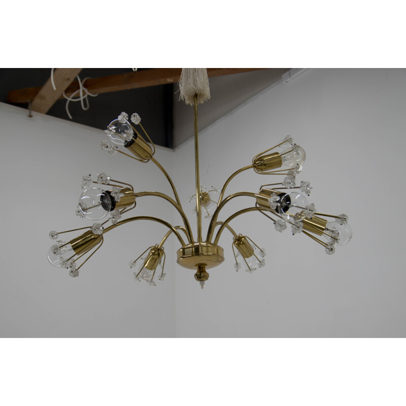 Vintage chandelier with 9 flames in lacquered brass by Emil Stejnar for Austria, 1950