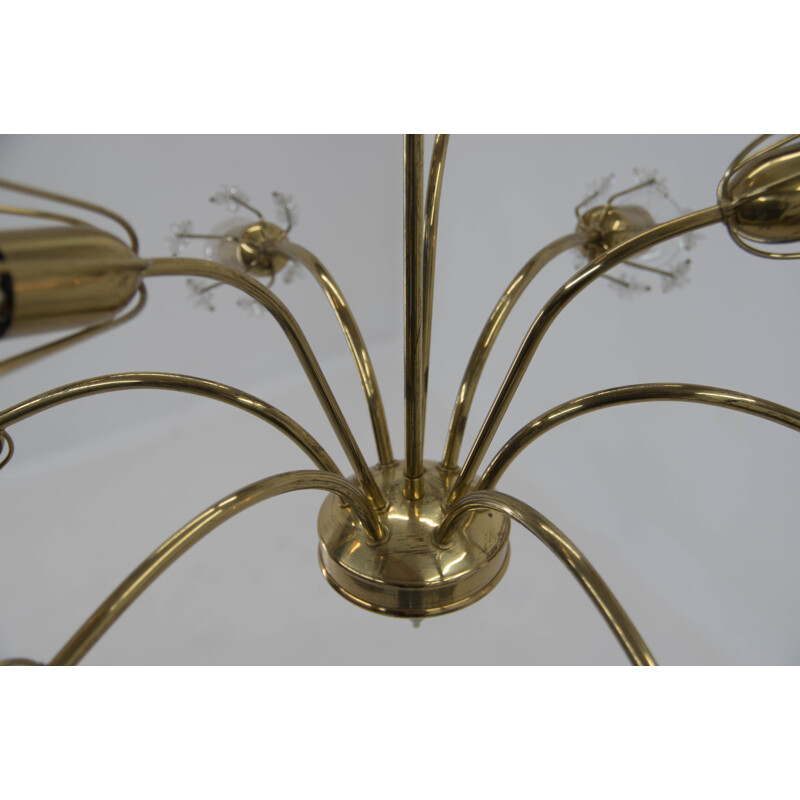 Vintage chandelier with 9 flames in lacquered brass by Emil Stejnar for Austria, 1950