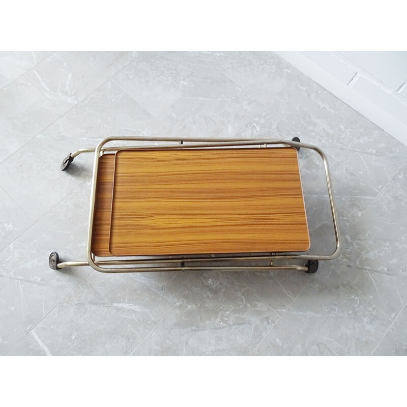 Vintage foldable serving trolley in gold and walnut look, 1960s