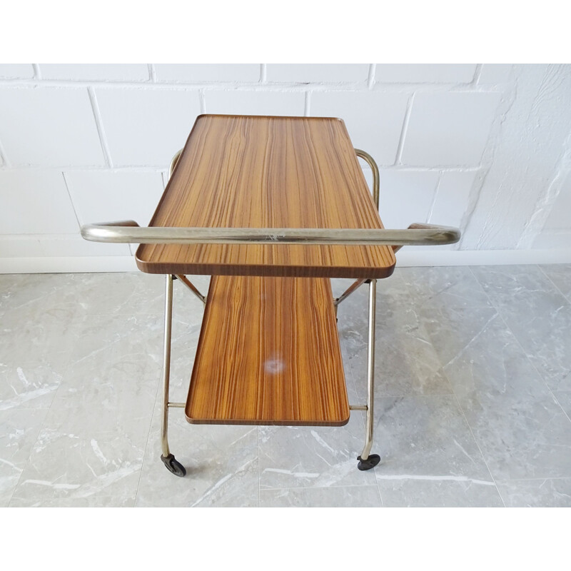 Vintage foldable serving trolley in gold and walnut look, 1960s