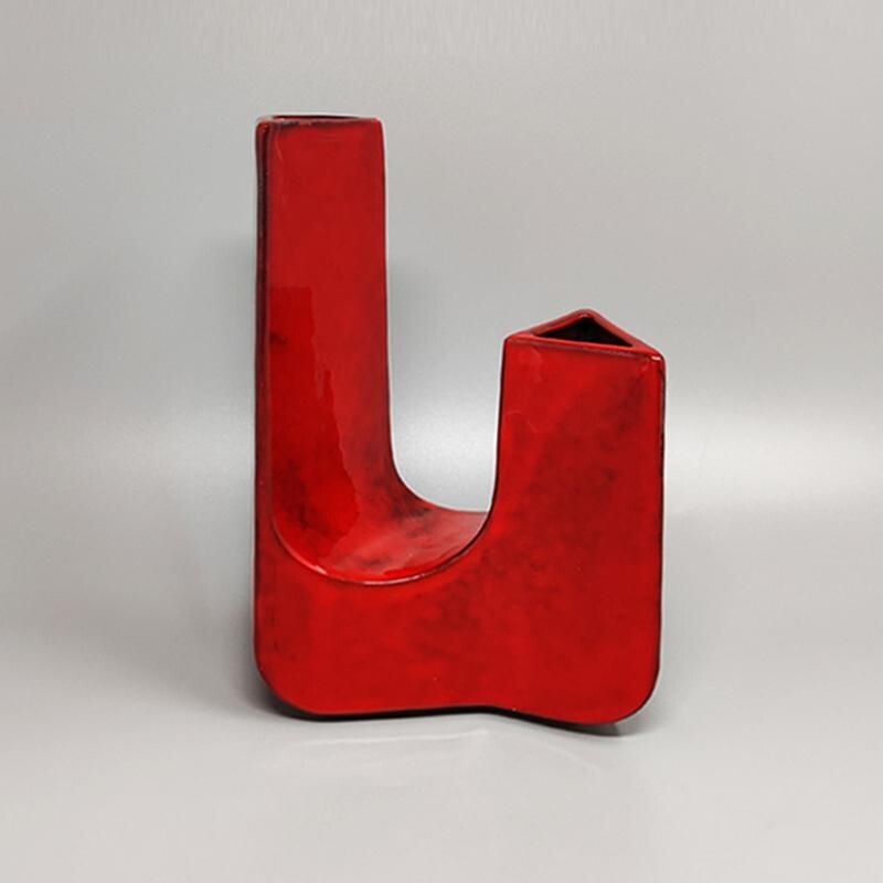 Vase rouge vintage en céramique par Pietro Arosio pour Parravicini, Italie 1970