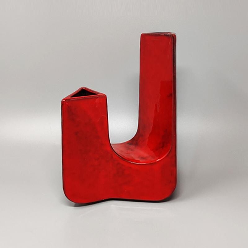 Vintage red vase in ceramic by Pietro Arosio for Parravicini, Italy 1970s