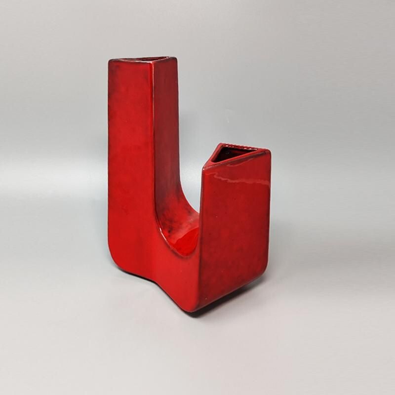 Vintage red vase in ceramic by Pietro Arosio for Parravicini, Italy 1970s