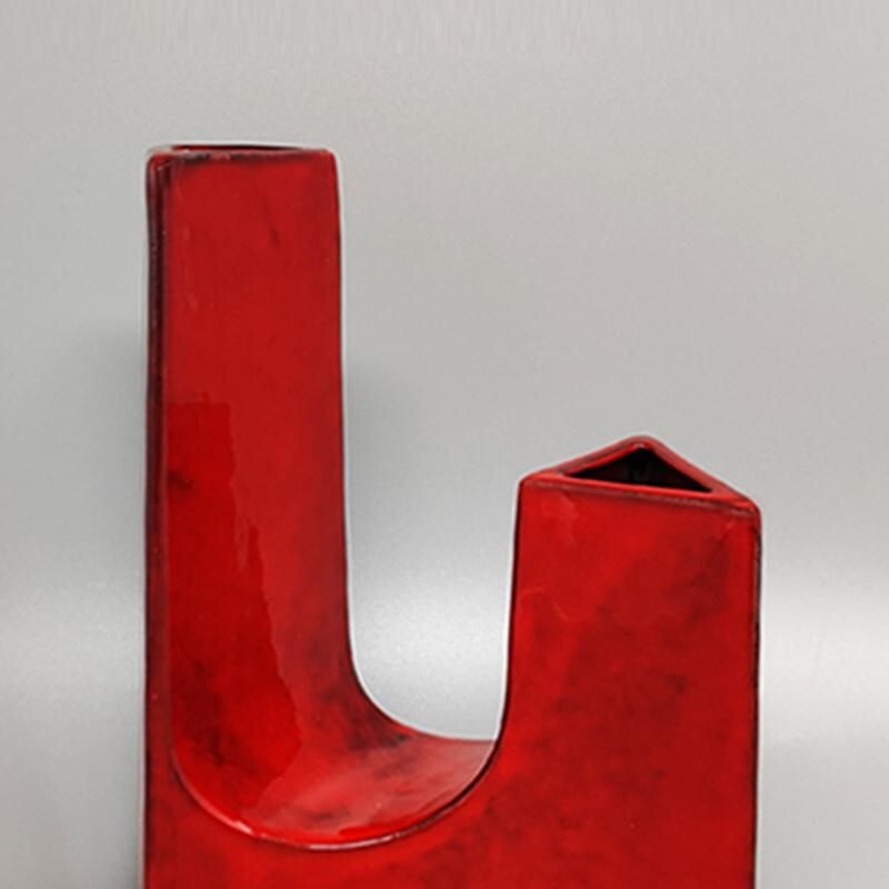 Vintage red vase in ceramic by Pietro Arosio for Parravicini, Italy 1970s