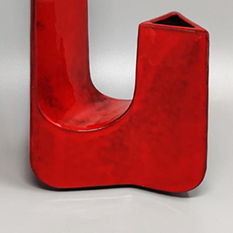 Vintage red vase in ceramic by Pietro Arosio for Parravicini, Italy 1970s