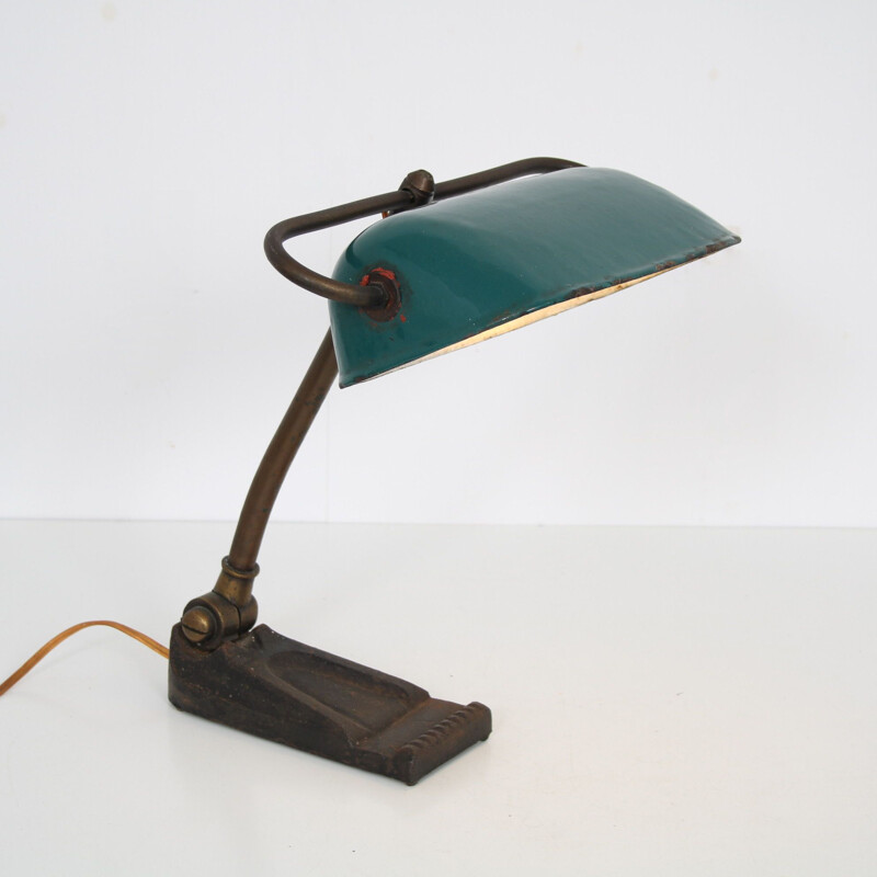 Vintage bureaulamp met geëmailleerde metalen kap, 1930