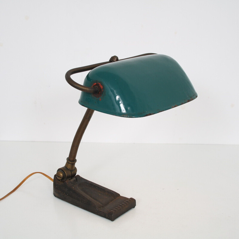 Lampe de bureau vintage avec capot en métal émaillé, 1930