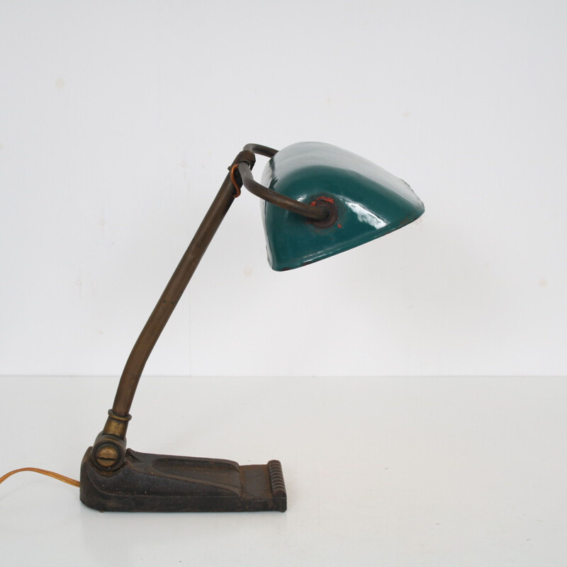 Lampe de bureau vintage avec capot en métal émaillé, 1930