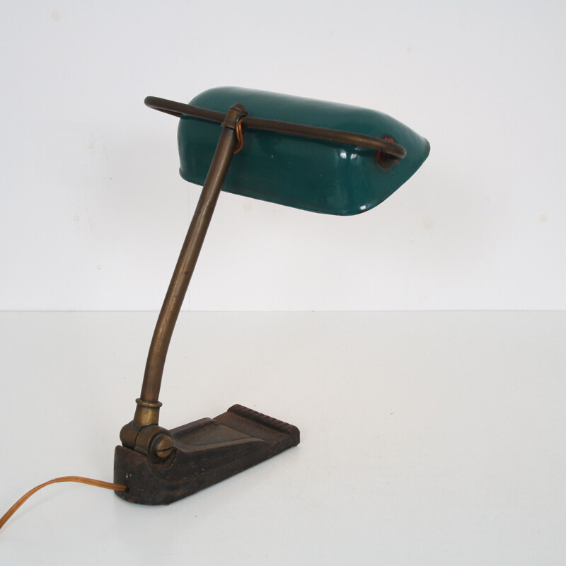 Vintage desk lamp with enameled metal cover, 1930