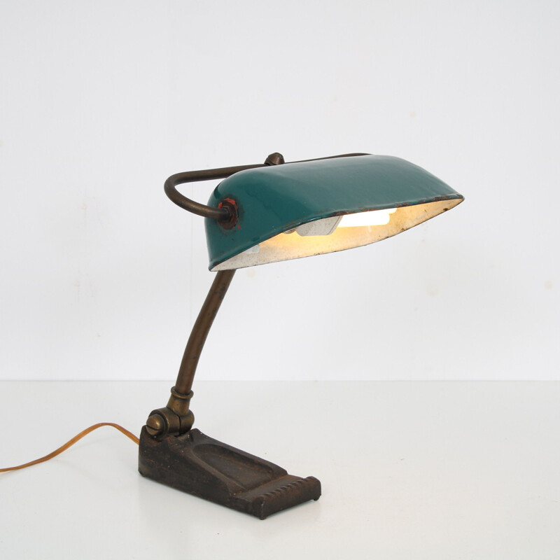 Lampe de bureau vintage avec capot en métal émaillé, 1930