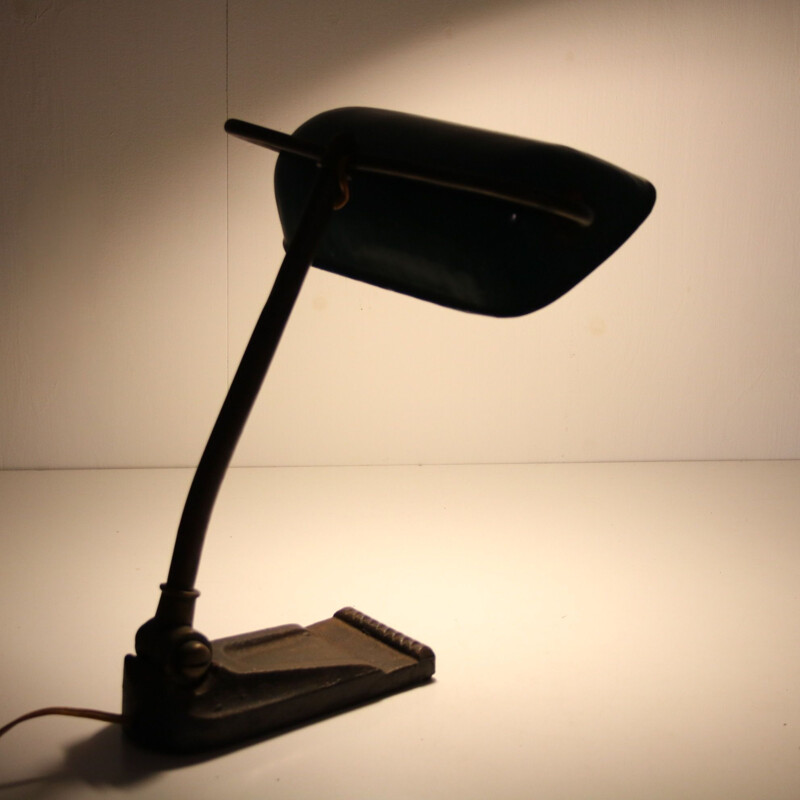 Lampe de bureau vintage avec capot en métal émaillé, 1930