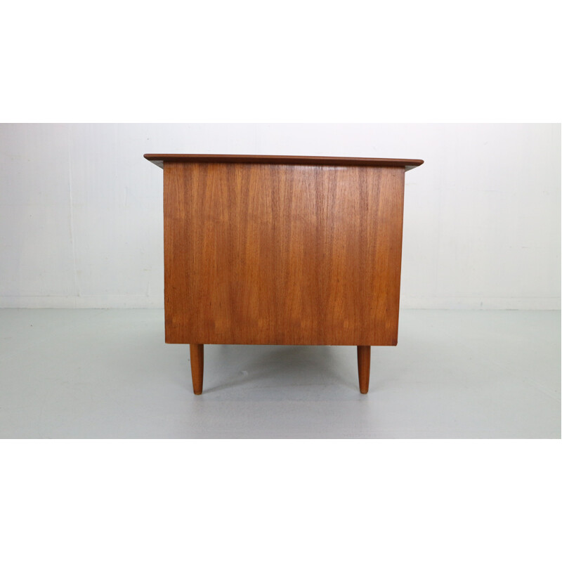 Scandinavian vintage teak desk with backside book shelving, Denmark 1960