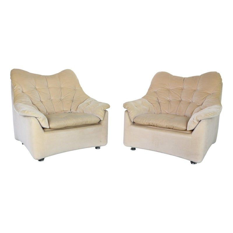 Pair of vintage Art Deco armchairs in mohair, Germany 1950s