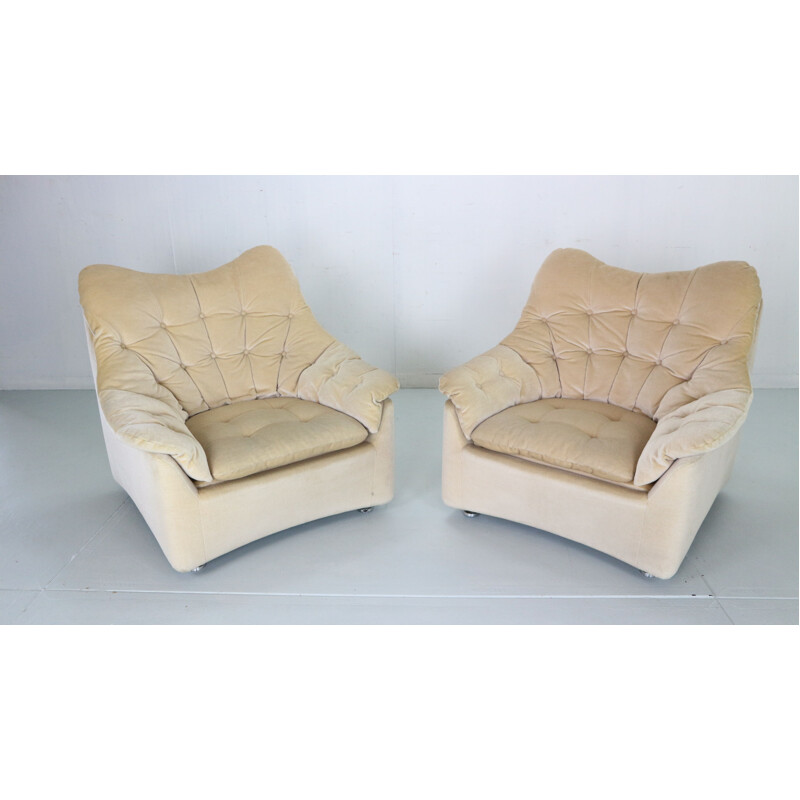 Pair of vintage Art Deco armchairs in mohair, Germany 1950s