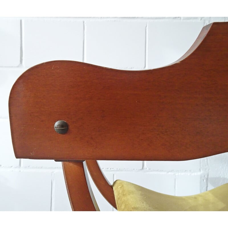 Mid century Savanarola walnut chair made of wood with green upholstery, 1960-1970s