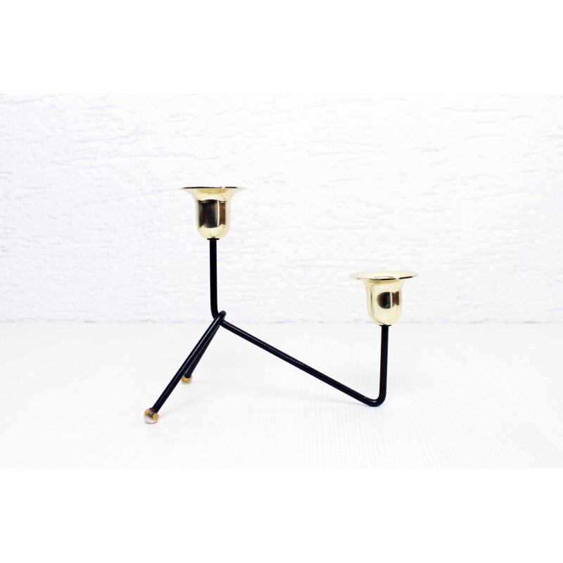 Vintage double brass candlestick, 1970