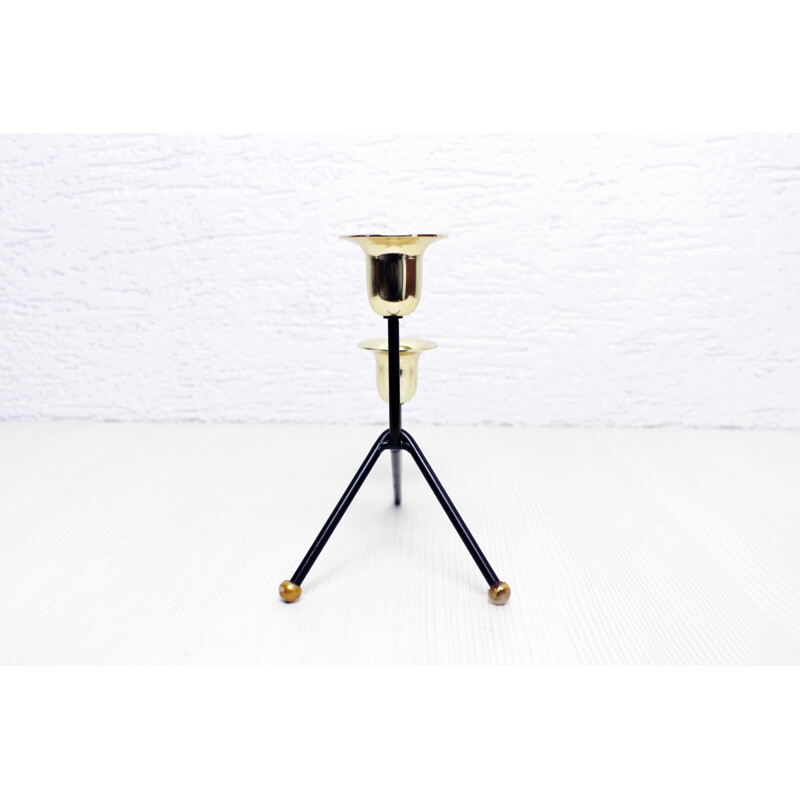 Vintage double brass candlestick, 1970