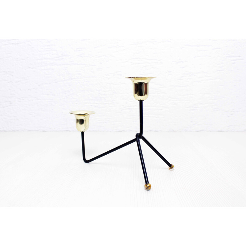 Vintage double brass candlestick, 1970