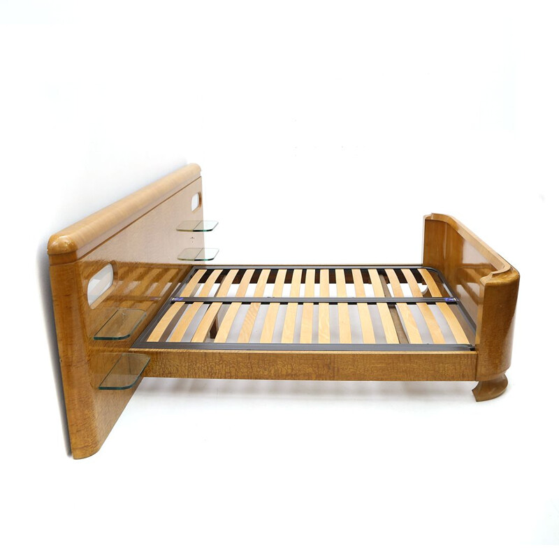 Vintage bed with glass shelves and lights by Vittorio Valabrega for Mobili Valabrega, 1930s