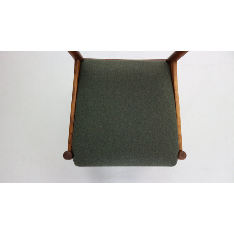 Set of 6 Scandinavian vintage dinning chairs in teak & green wool, Denmark 1960s