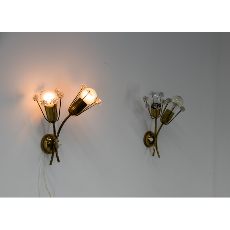Paar vintage gelakte messing wandlampen van Emil Stejnar voor Rupert Nikol, Oostenrijk 1950